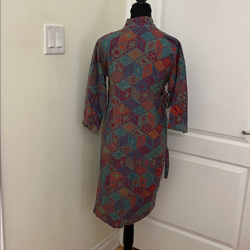 100% Cotton Multicolor Geometric Kimono Robe - Picture 3 of 3